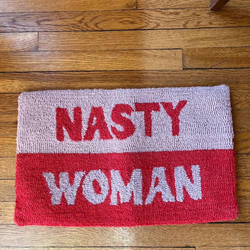 Furbish Nasty Woman Wool Hooked Pillow Cover Red Pink Feminist decor